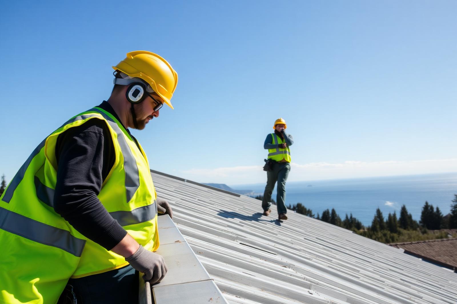 Island Roofers crew installing a metal roof